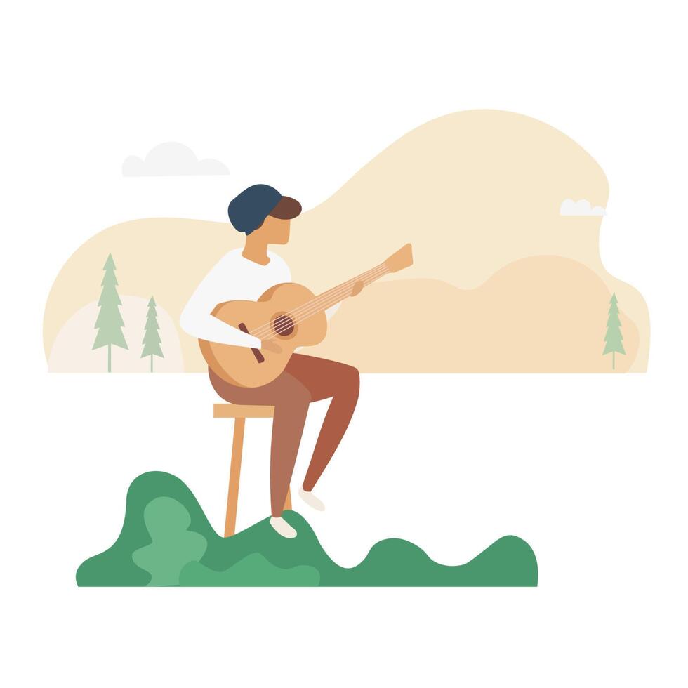 karakter spelen gitaar muziek- onderwijs vlak minimalistische illustratie vector