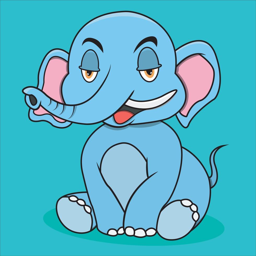 karakter ontspannen expressie olifant, turquoise blauwe kleuren achtergrond vector