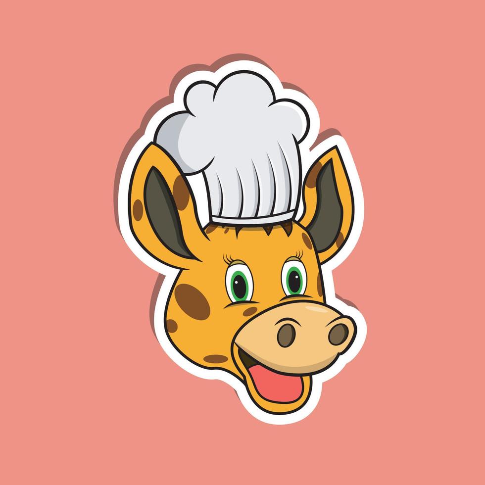 dierlijke gezichtssticker met giraf die chef-kokhoed draagt. personage ontwerp. vector
