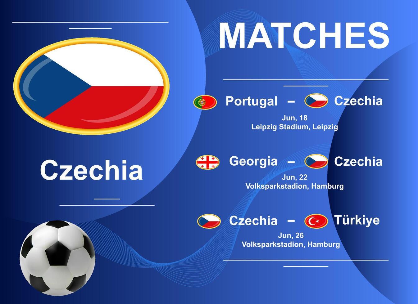 schema van wedstrijden van de Tsjechisch nationaal team Bij de laatste stadium van de Europese Amerikaans voetbal kampioenschap 2024. vector