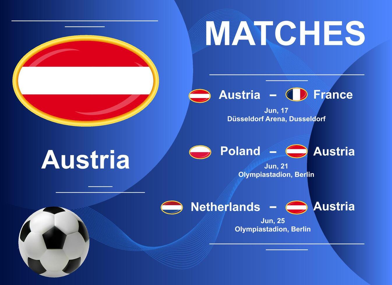 schema van wedstrijden van de oostenrijks nationaal team Bij de laatste stadium van de Europese Amerikaans voetbal kampioenschap 2024. vector