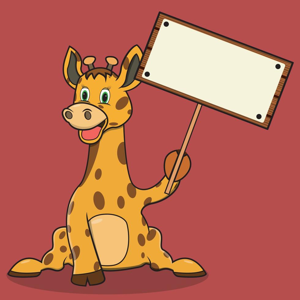 karakter giraf met lege banner hout vector
