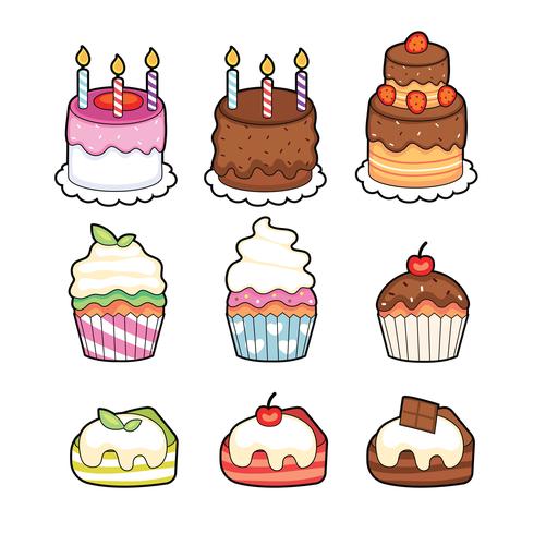 Hand getrokken Cupcake. Zoete bakkerijwinkel. Cupcake-logo. Suiker eten. Zoete room. Set van zoete suiker cupcake geïsoleerd op witte achtergrond. Custard cake. Dessert voor thee. Vectorafbeeldingen om te ontwerpen vector