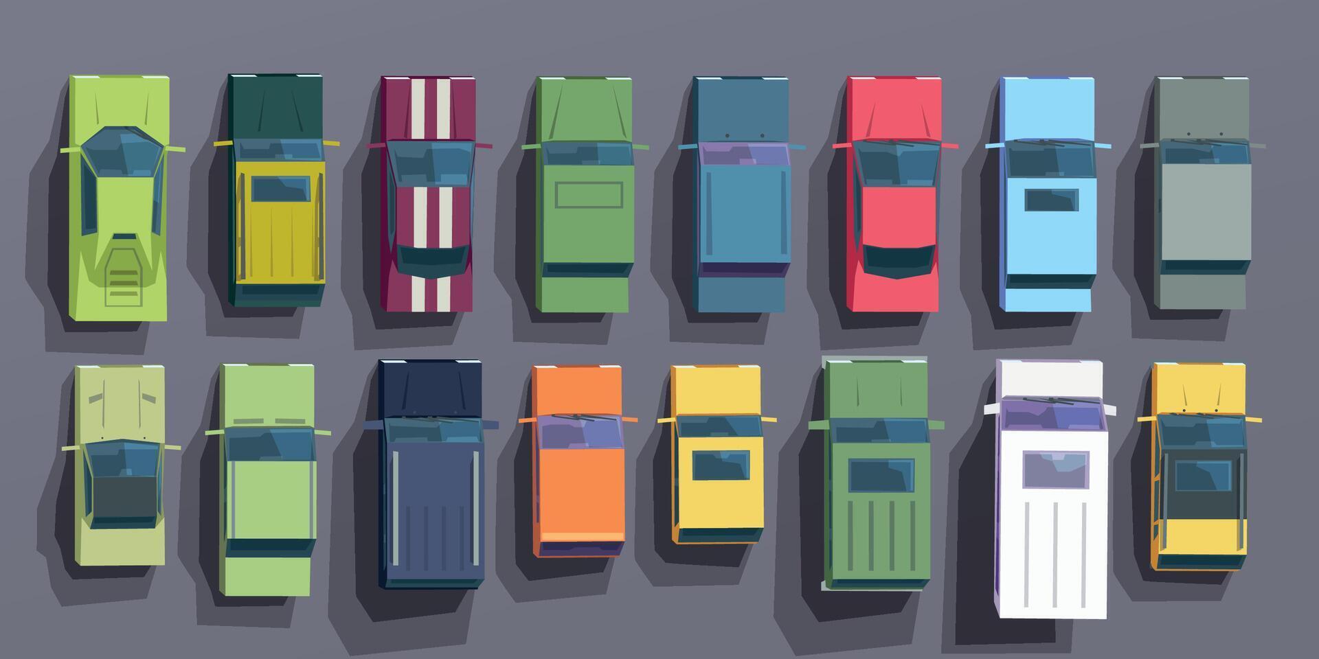 kleurrijk divers voertuigen top visie in reeks vector