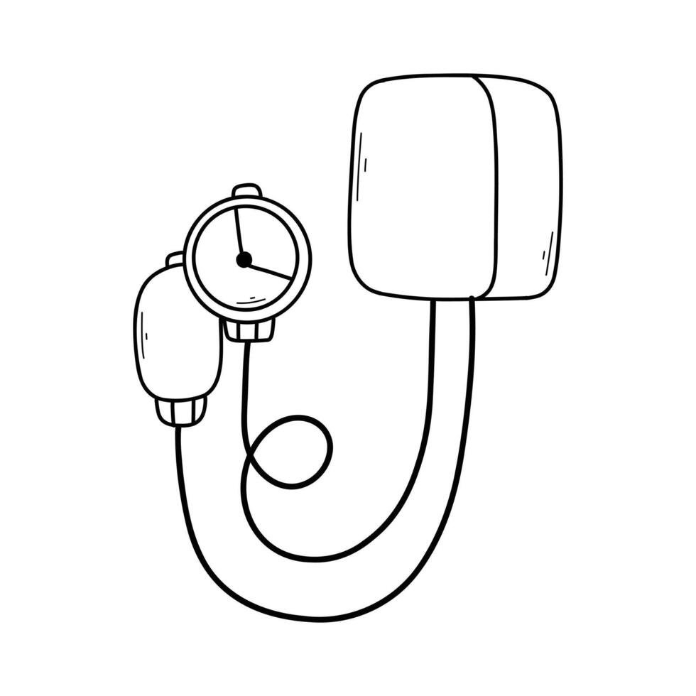 bloed druk meting. elektronisch tonometer. hypertensie illustratie geïsoleerd Aan wit achtergrond. tekening stijl. vector