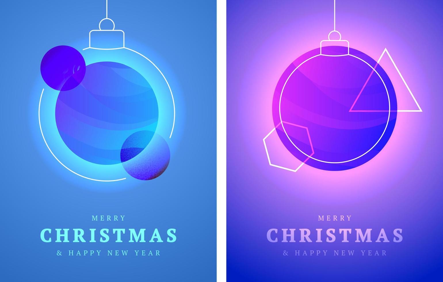 ruimte kerstkaart set. zonnestelsel planeet als kerstballen wenskaart vectorillustratie. kerstmis en nieuwjaar neon gloeiende banner decoratiekaart. vector