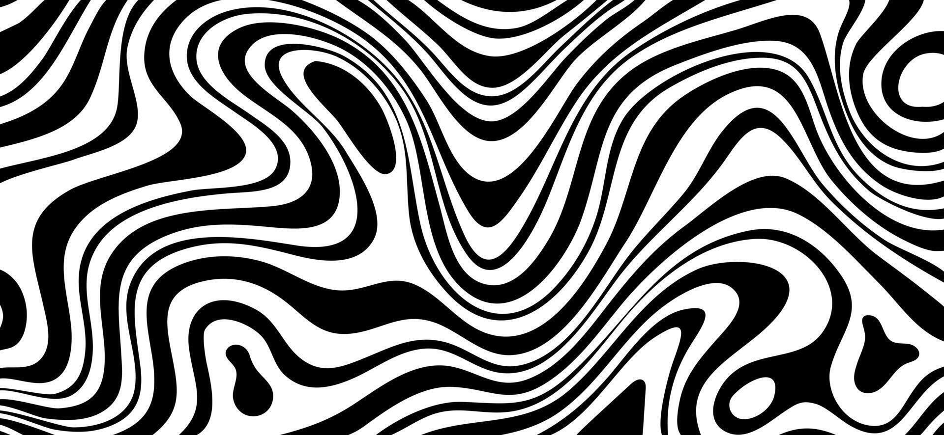 zwart wit zebra achtergrond. Golf psychedelisch patroon in dynamiek. monochroom dynamisch behang. vector