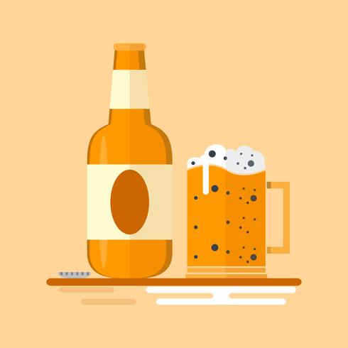 glas bier mok en fles platte pictogram ontwerp vector