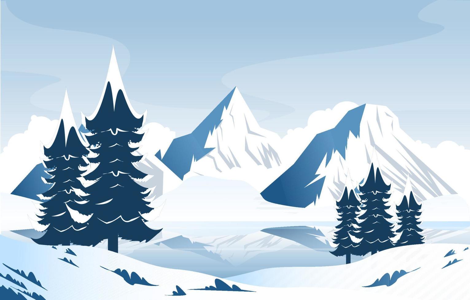 sneeuw pijnboom piek berg bevroren ijs natuur landschap avontuur illustratie vector