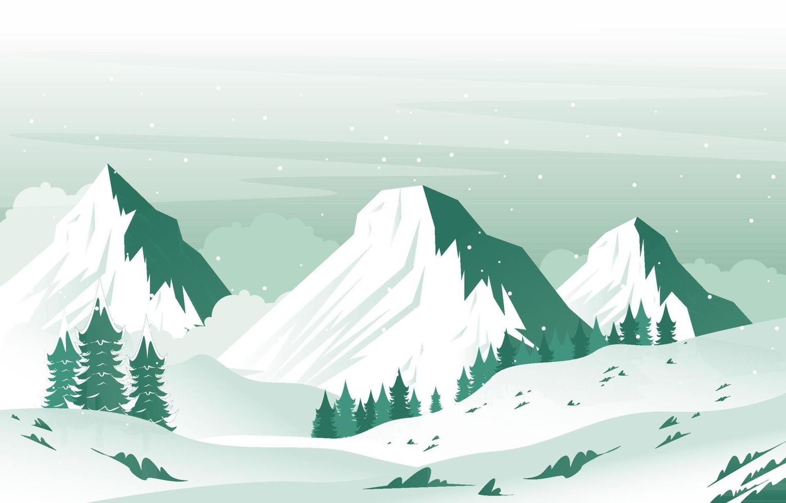 sneeuw pijnboom piek berg bevroren ijs natuur landschap avontuur illustratie vector