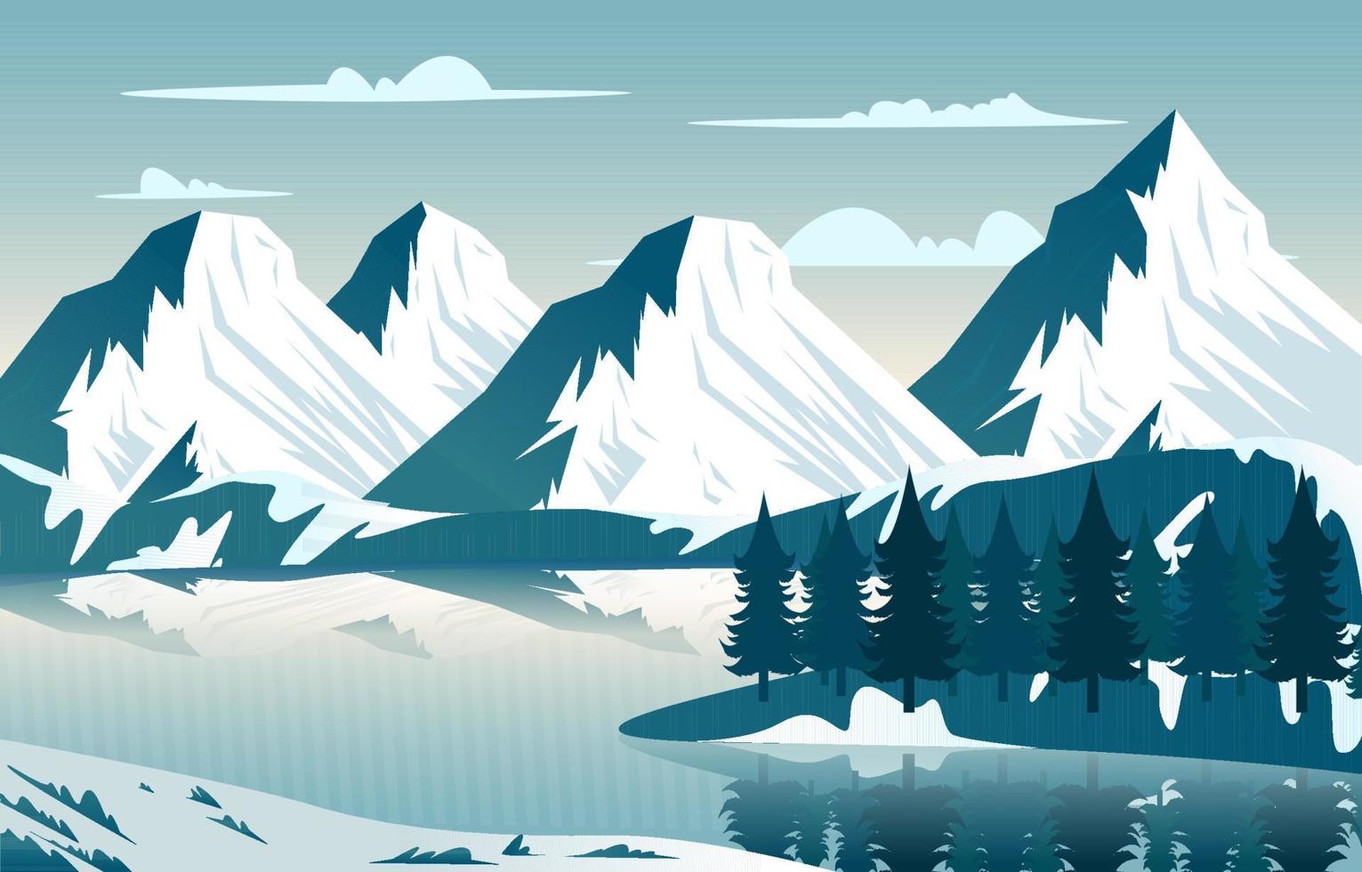 meer sneeuw berg bevroren ijs natuur landschap avontuur illustratie vector