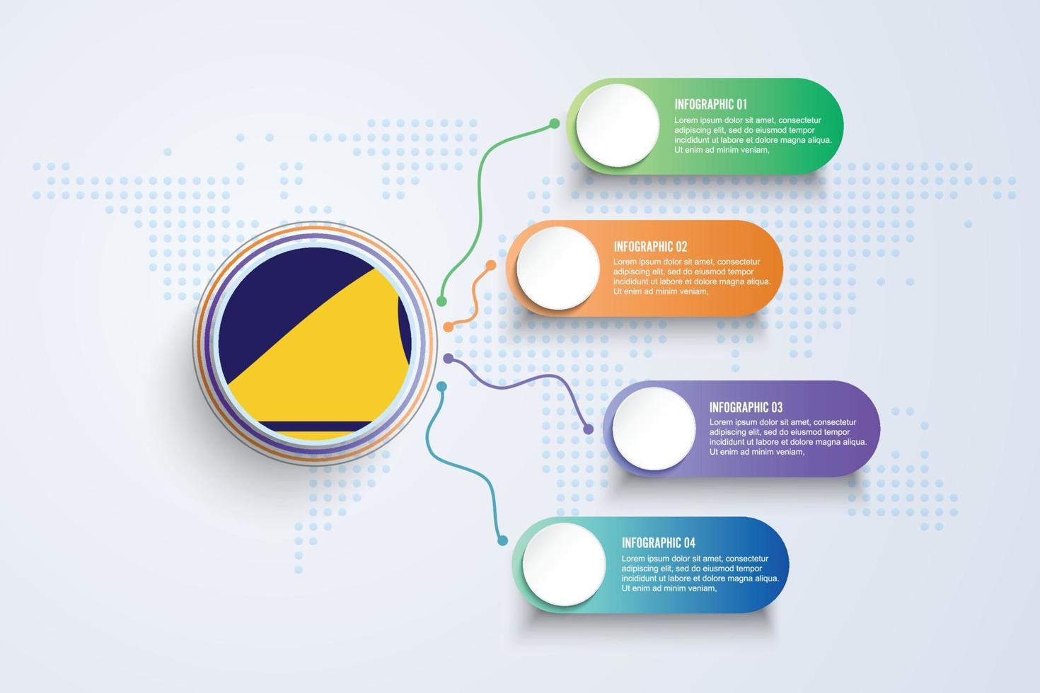 tokelau-vlag met infographic ontwerp geïsoleerd op stip wereldkaart vector