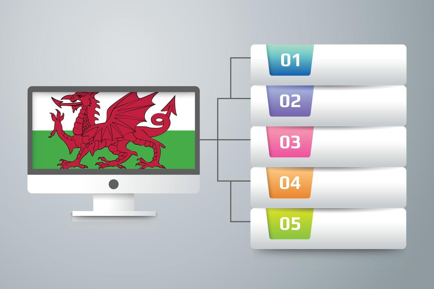 vlag van wales met infographic ontwerp opnemen met computermonitor vector