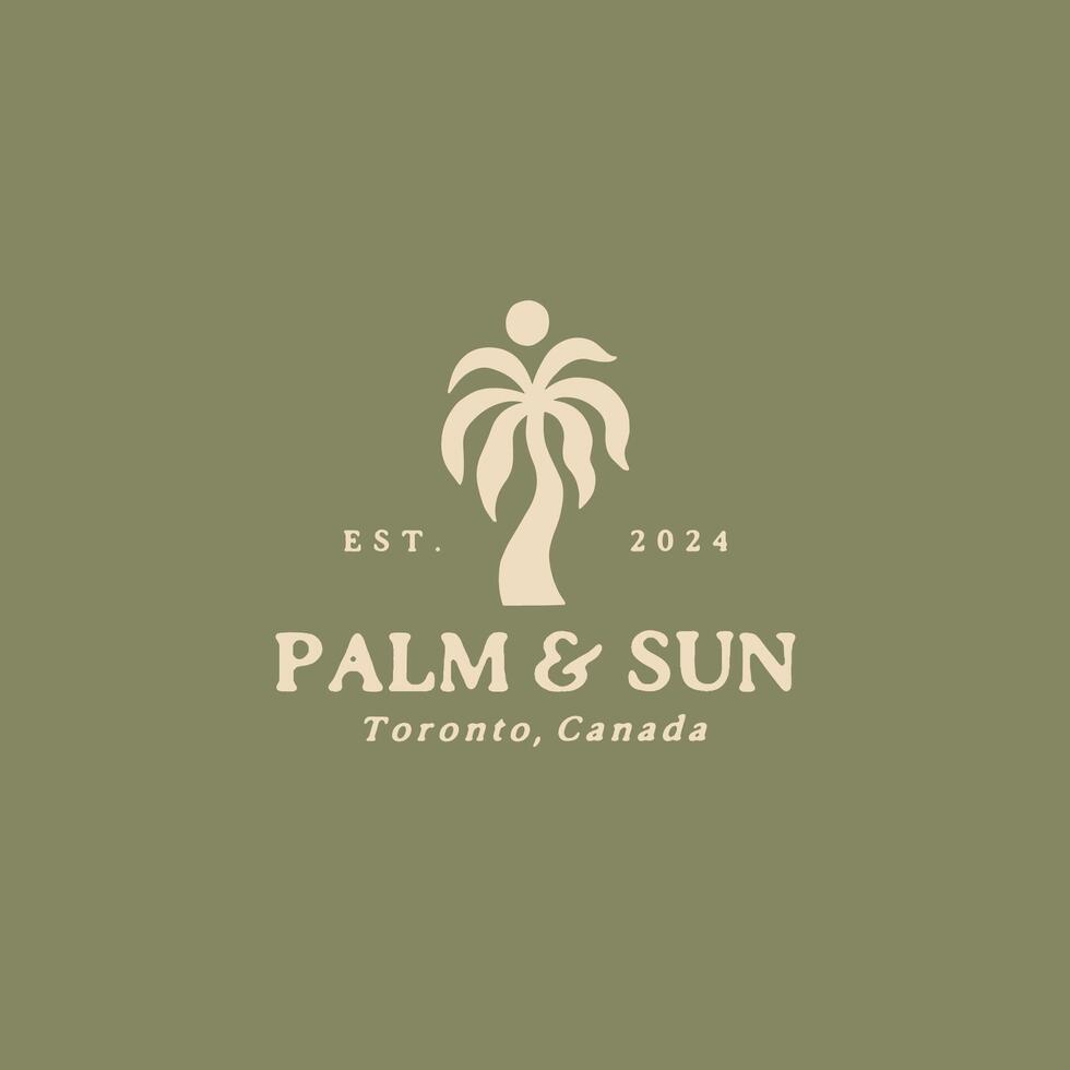 wijnoogst palm en zon logo ontwerp vector