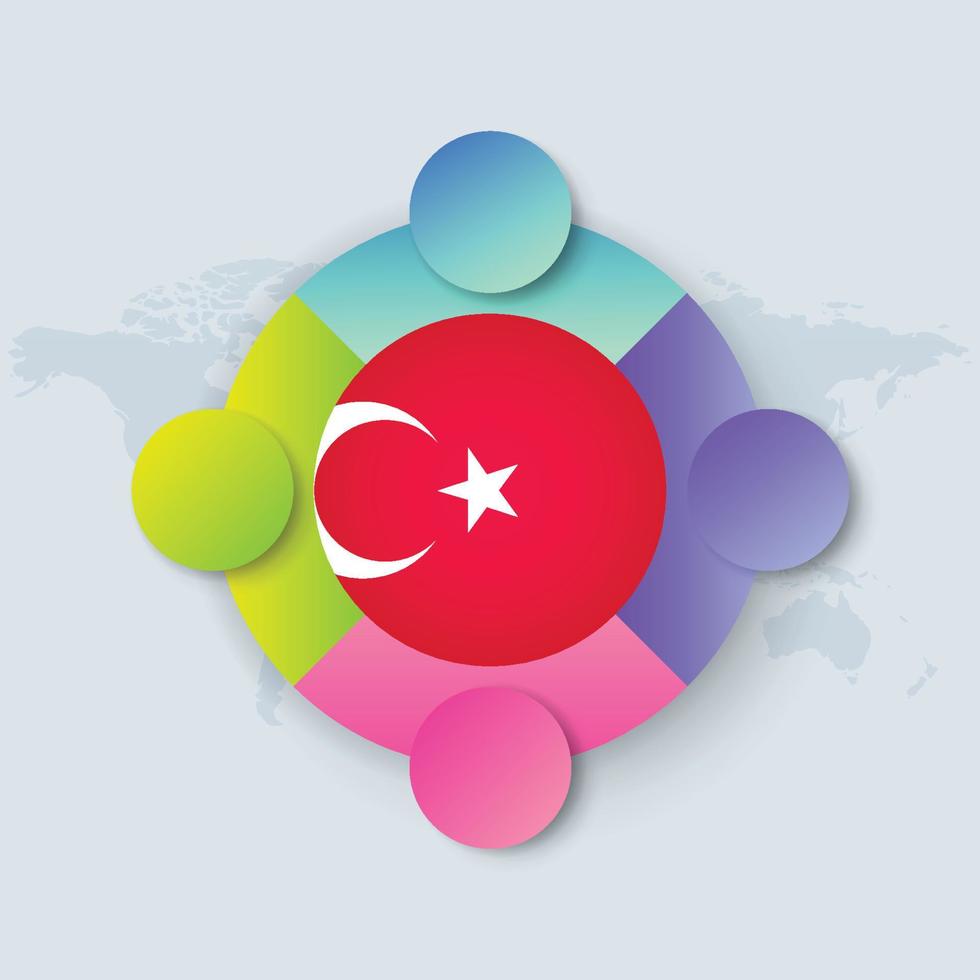 vlag van turkije met infographic ontwerp geïsoleerd op wereldkaart vector