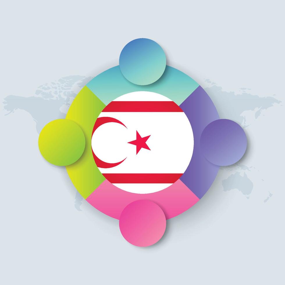 Vlag van de Turkse Republiek Noord-Cyprus met infographic ontwerp geïsoleerd op wereldkaart vector