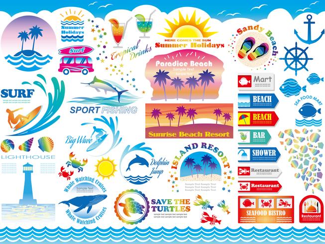 Set van de diverse strandresort- en zomervakantie-gerelateerde info-graphics. vector