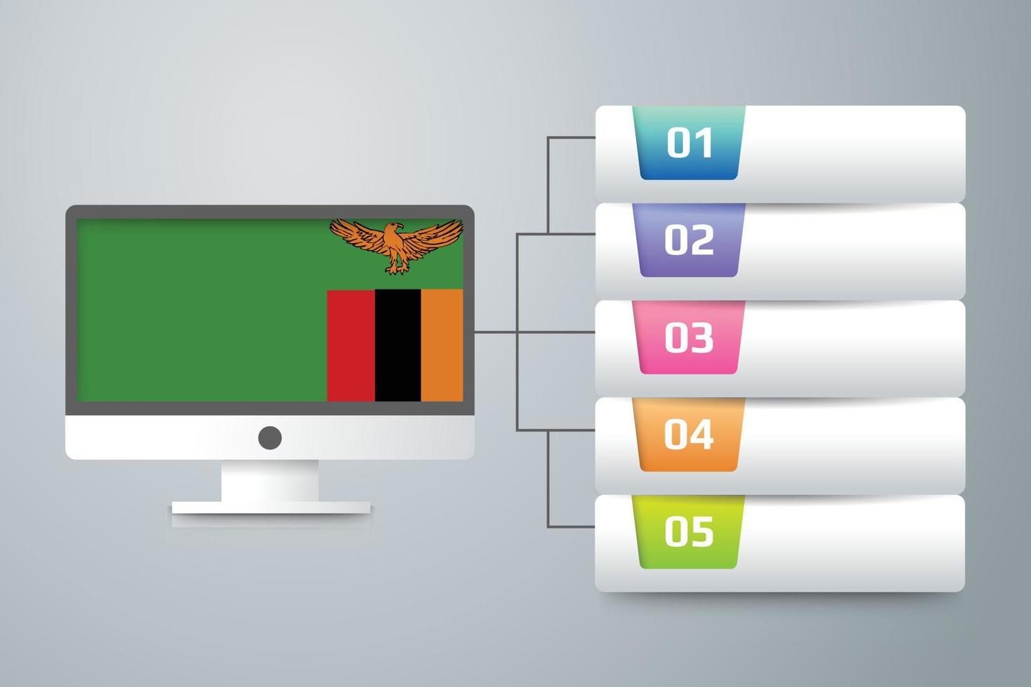 vlag van zambia met infographic ontwerp opnemen met computermonitor vector