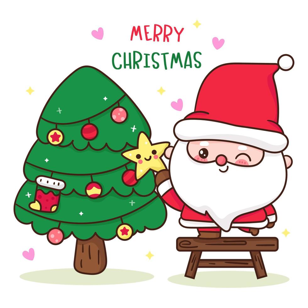 gnome santa cartoon met kerstboom kawaii karakter vector