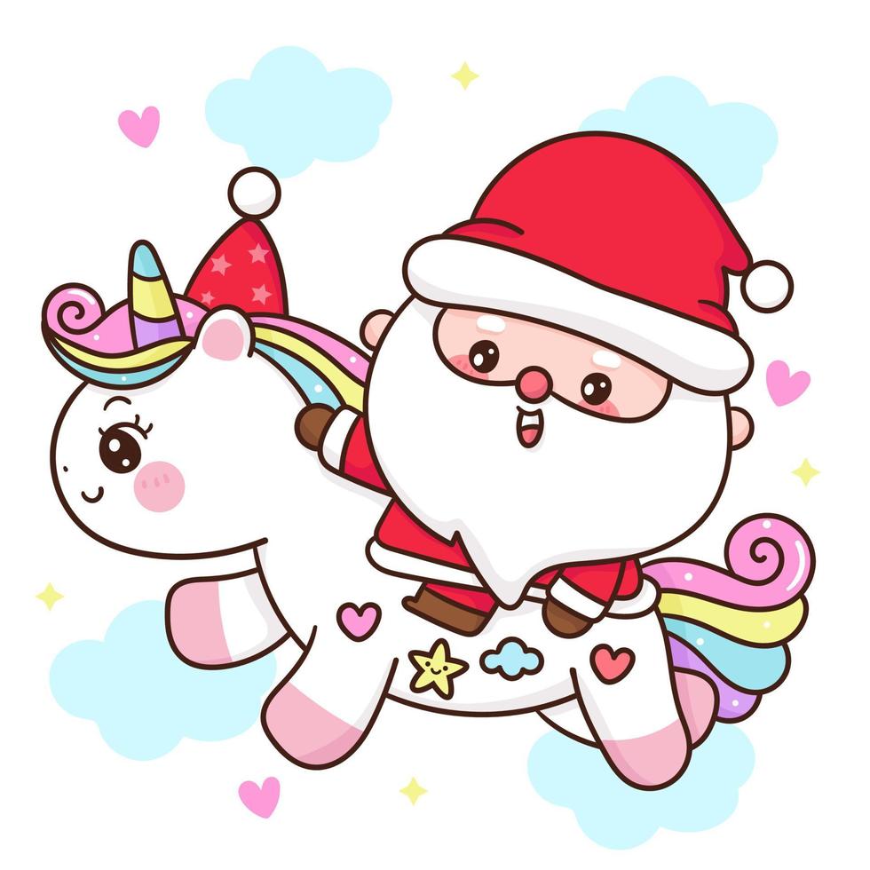 schattige kabouter santa calus cartoon rit eenhoorn pony kerstmis vector