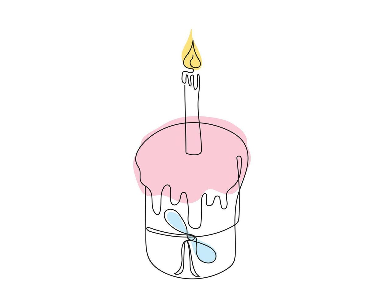 doorlopend een lijn tekening van Pasen kulich taart met een lit kaars. gekleurde Pasen koekje. verjaardag taart. geïsoleerd Aan wit achtergrond. ontwerp element voor groet, scrapbooken, afdrukken vector