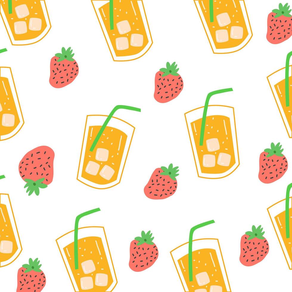 zomer patroon met limonade en aardbei, modieus tekenfilm achtergrond vector