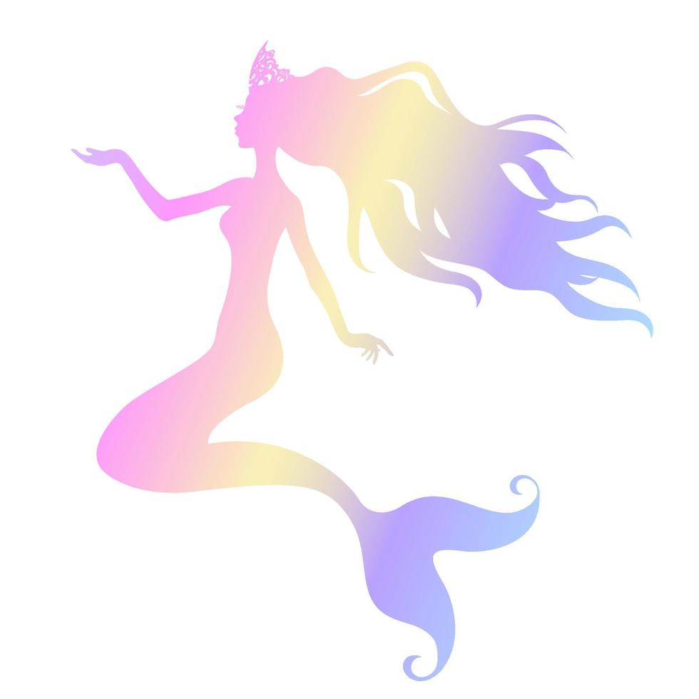 regenboog silhouet van een prinses zeemeermin in een kroon. vector