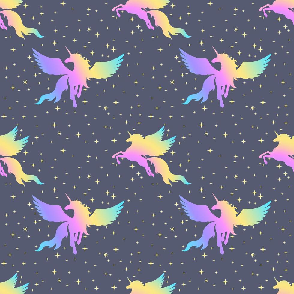 eenhoorns met vleugels en sterren. naadloos patroon. vector