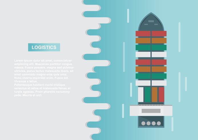 Zeetransportlogistiek. Zeevracht. Vrachtschip, container verzending op vlakke stijl vector