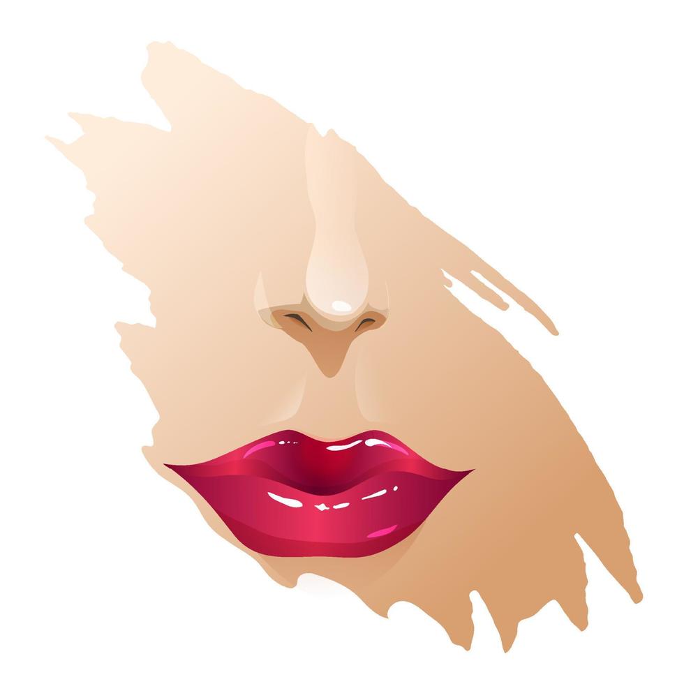 neus en lippen van vrouwen. deel van het gezicht van een mooie vrouw met een onzorgvuldige penseelstreek. vector