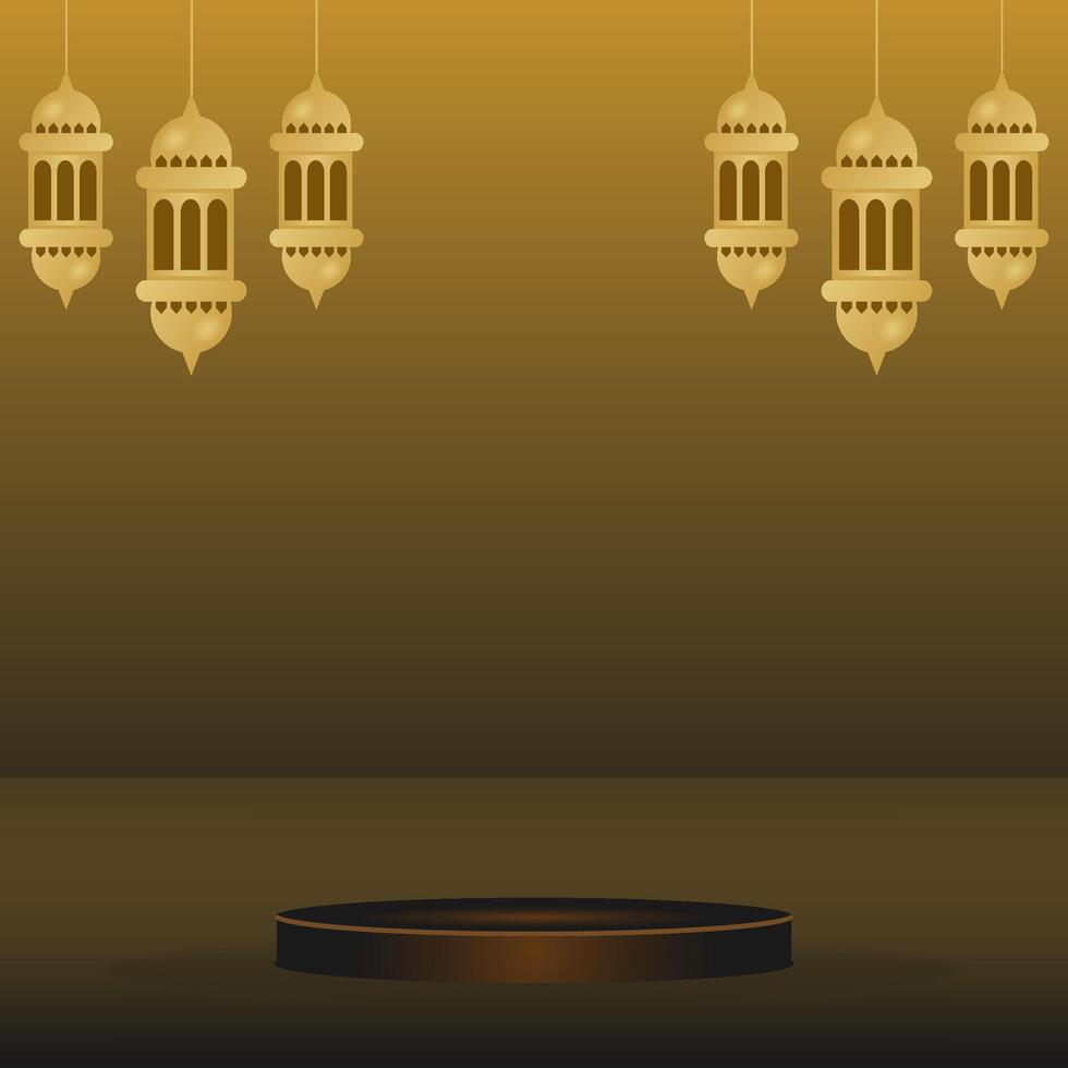 Ramadan kareem podium met moskee lantaarn ornament. Islamitisch podium ronde stadium voor eid mubarak, Ramadan kareem, muharram, iftar Aan bruin kleur achtergrond. vector