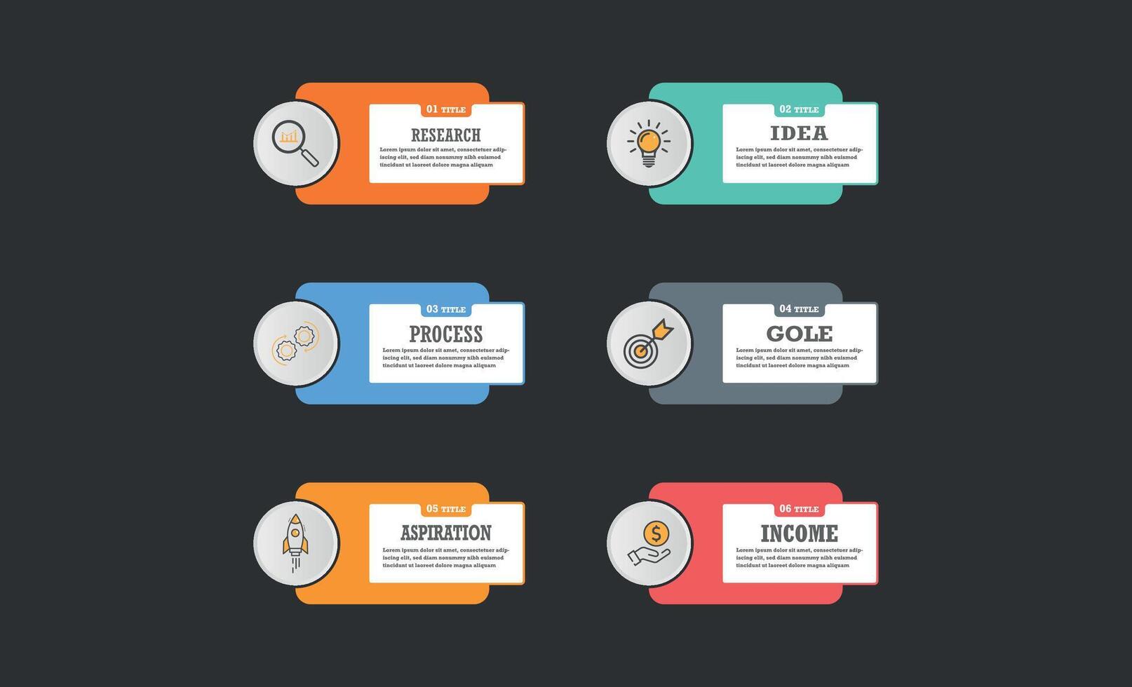 bedrijf infographics. presentatie met 6 secties, aantal opties. element. vector