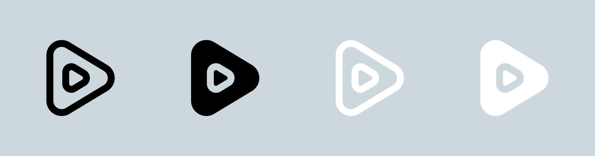 Speel knop icoon reeks in zwart en wit. media speler tekens illustratie. vector