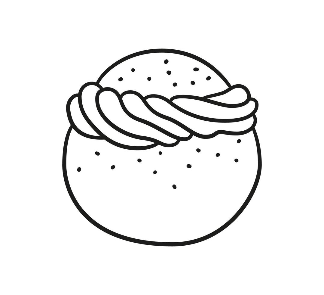 semla, vastlakukkel, laskiaispulla of fastlagsbulle is een traditioneel zoet broodje dat in verschillende vormen wordt gemaakt. traditionele Zweedse zoetigheden. hand getrokken geïsoleerde vectorillustratie vector