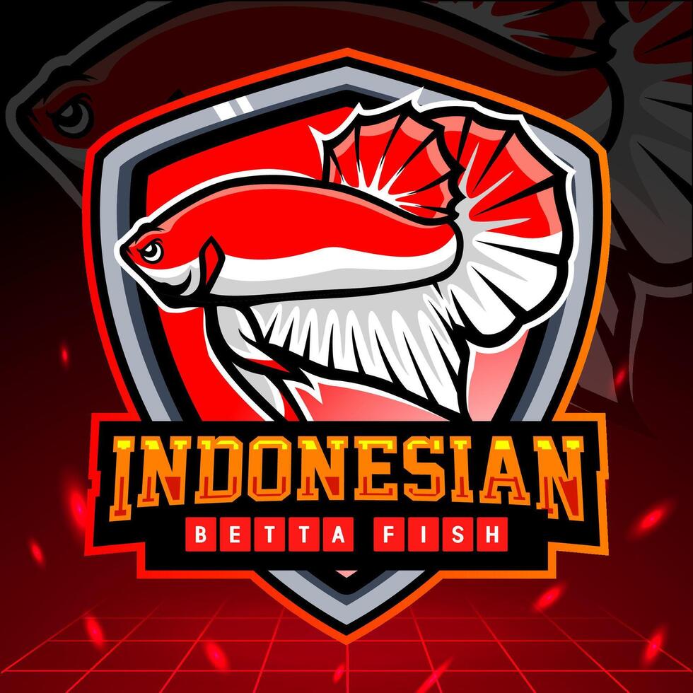 Indonesisch vlag betta vis mascotte. esport logo ontwerp vector