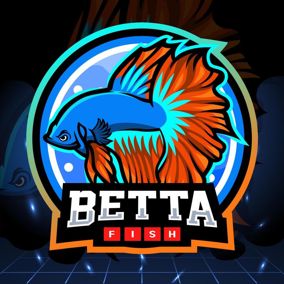 halve Maan betta vis mascotte. esport logo ontwerp vector