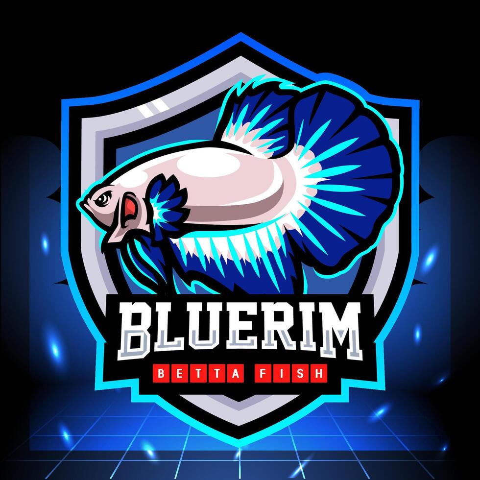 blauw rand betta vis mascotte. esport logo ontwerp vector