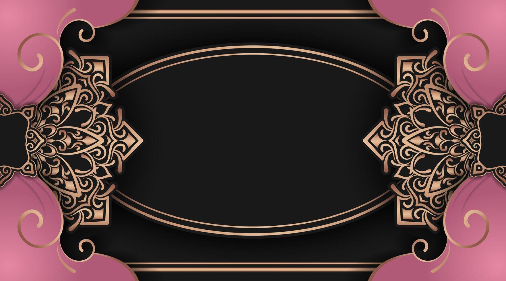 luxe roze en zwart achtergrond met goud mandala ornament vector