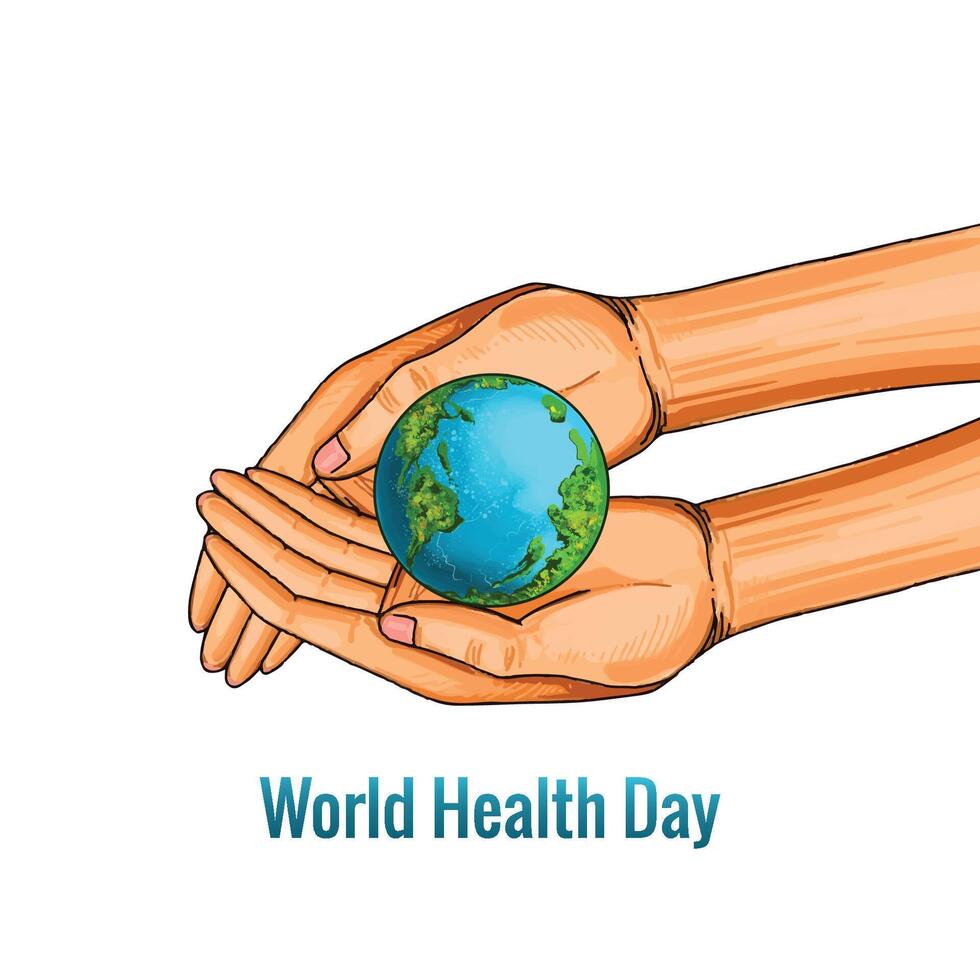 wereldgezondheidsdag handen met wereldbol achtergrond vector