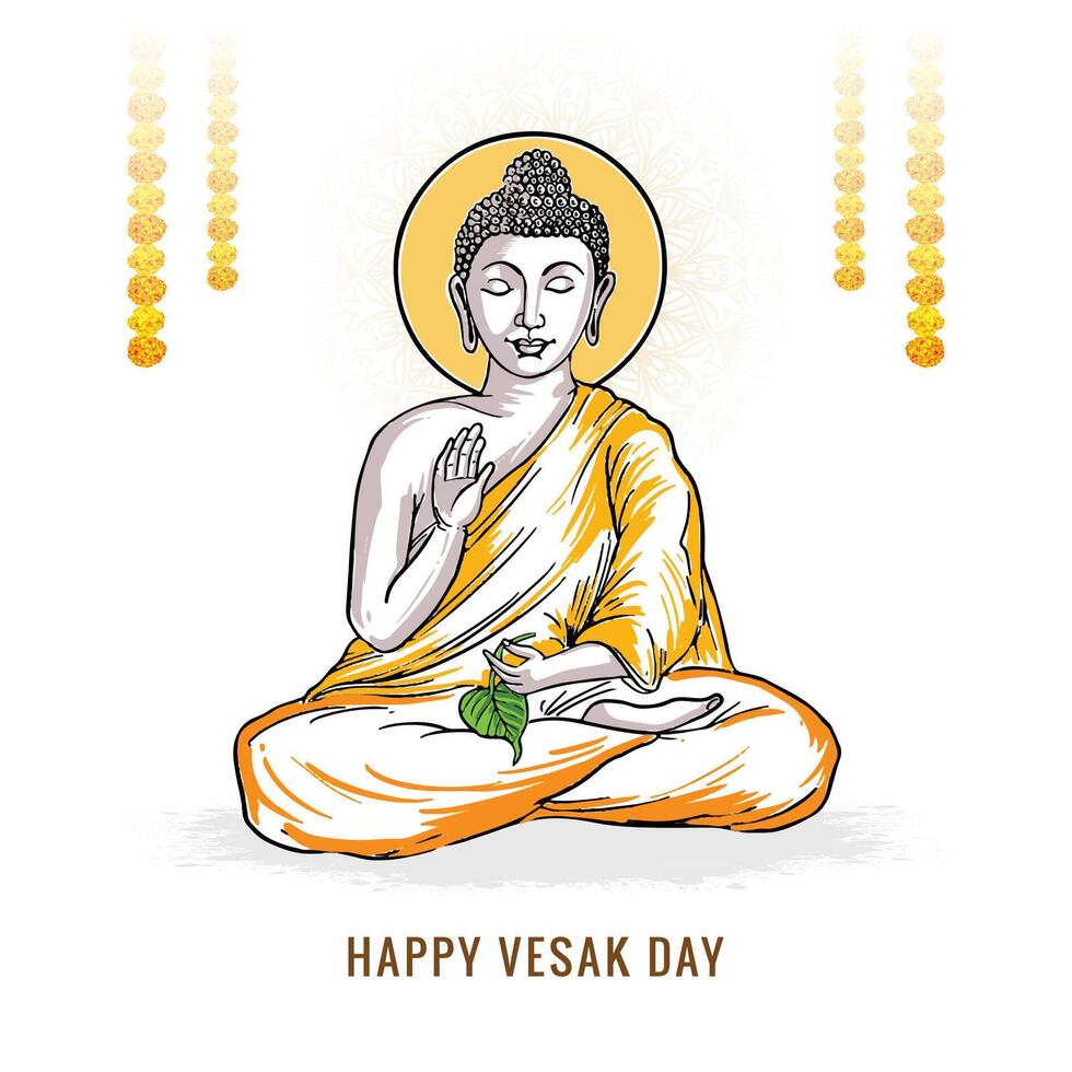 vesak dag traditioneel budha schetsen kaart achtergrond vector