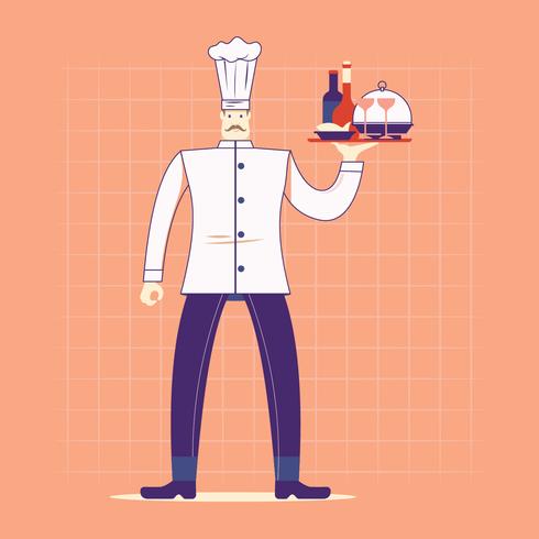 Leuke chef-kok die de schotel serveert vector