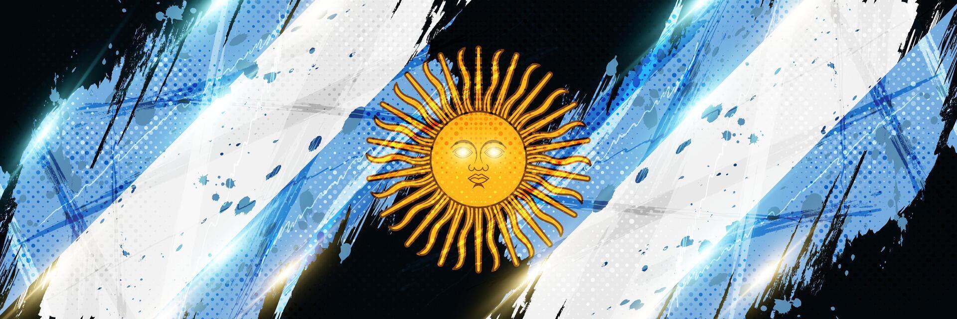 Argentinië vlag in grunge borstel verf stijl met halftone en gloeiend licht Effecten. Argentijns vlag in grunge concept vector