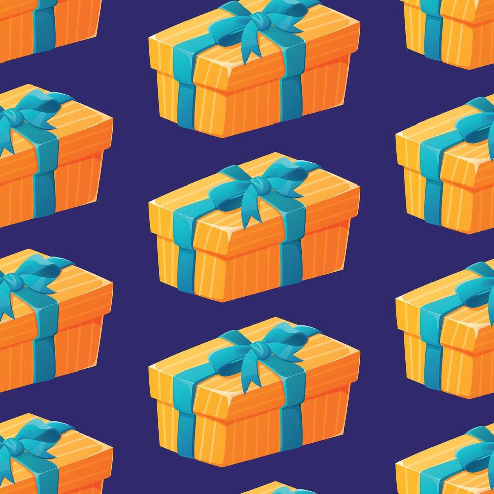 geel gestreept geschenk doos met boog. naadloos tekenfilm patroon, Cadeau voor een verjaardag, verjaardag of andere vakantie. vector