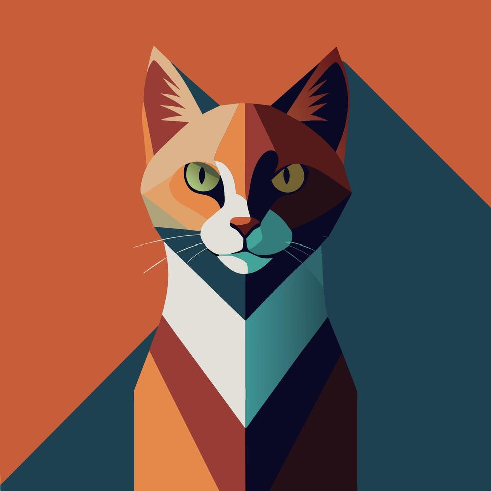 een kat met een blauw en oranje achtergrond dat heeft een wit streep Aan het. vector