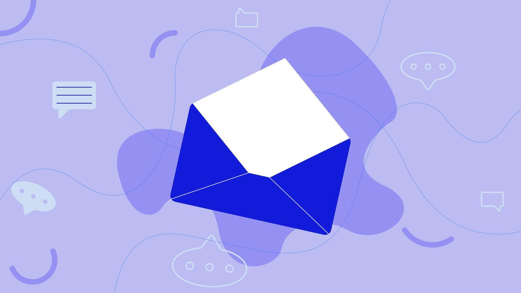 mail marketing, nieuwsbrief, communicatie en contact concept met blauw envelop en bubbel chatten. illustratie. vector