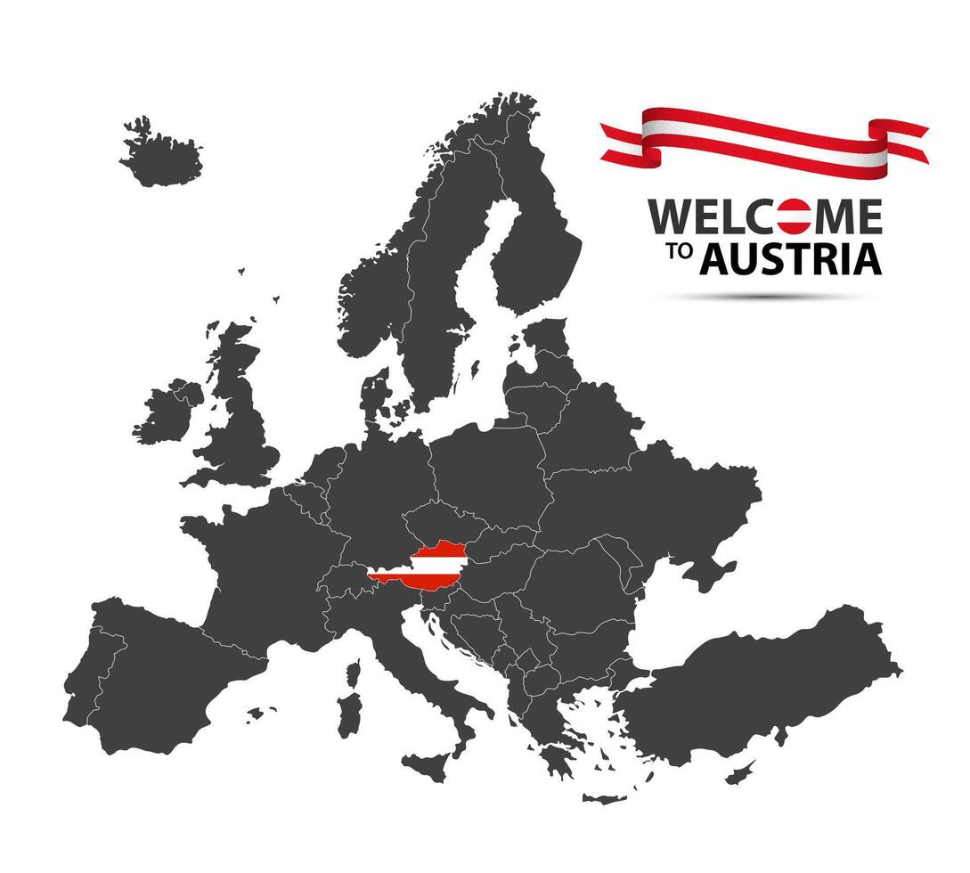 illustratie van een kaart van Europa met de staat van Oostenrijk in de uiterlijk van de oostenrijks vlag en oostenrijks lint geïsoleerd Aan een wit achtergrond vector