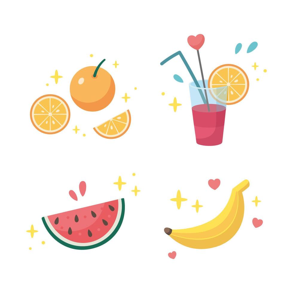 zomer populair fruit voor cocktail set. schattig zomer fruit, cocktail pictogrammen verzameling. zomertijd vruchten. strand partij illustratie. tekenfilm illustratie. vlak ontwerp. vector