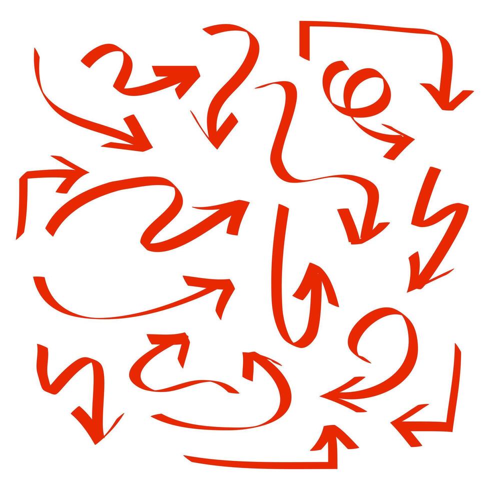 hand- getrokken pijlen pictogrammen set. rood pijl icoon met divers routebeschrijving. tekening illustratie. geïsoleerd Aan een wit achtergrond vector