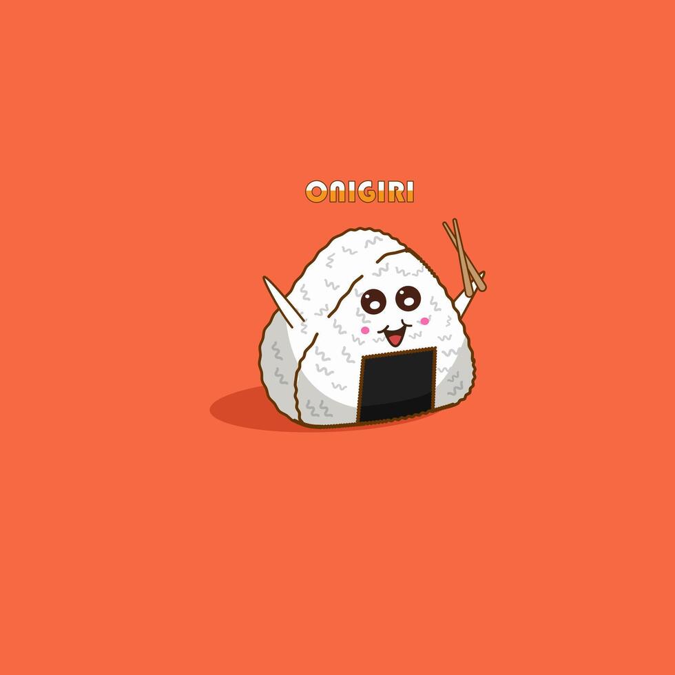 illustratie van schattig onigiri Holding eetstokjes mascotte vector