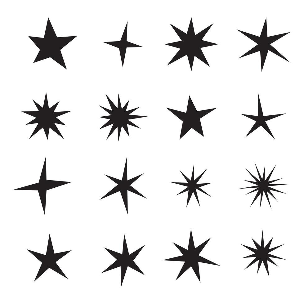 reeks van hand- getrokken ster pictogrammen. sterren van verschillend vormen, een reeks van Sjablonen voor groet kaart, poster. illustratie. vector